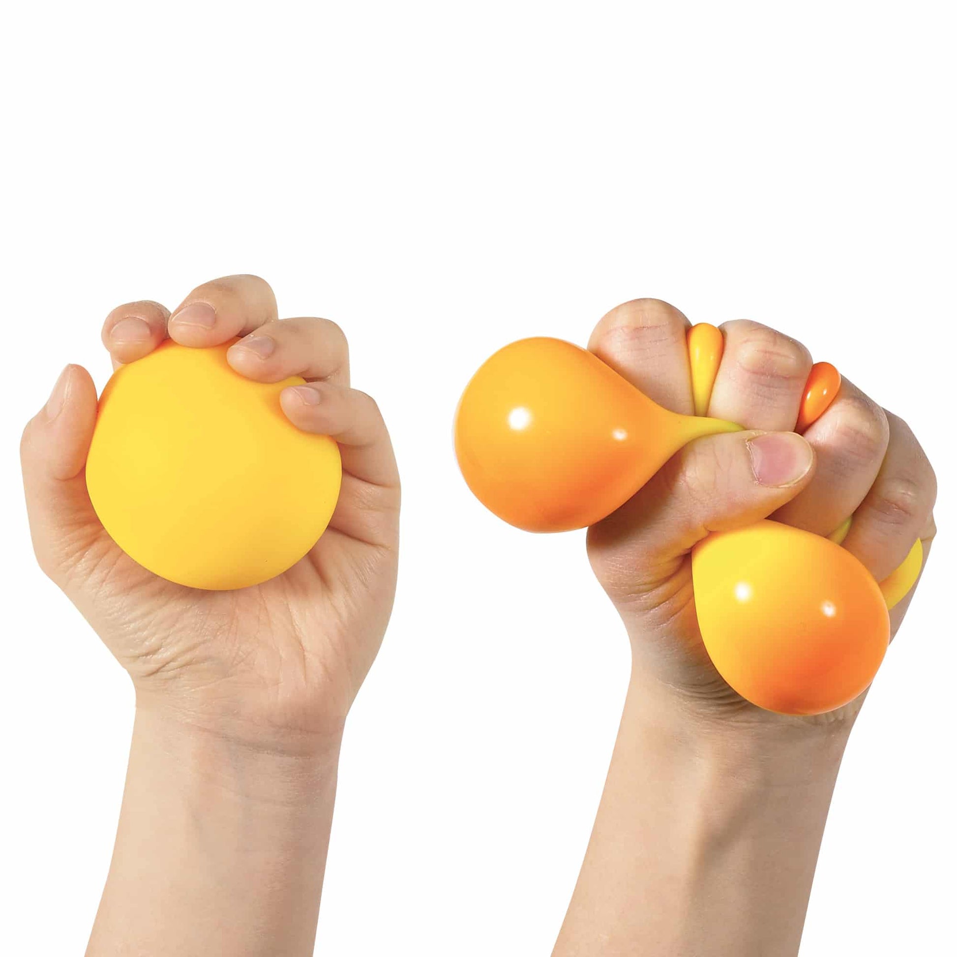 Hands squeezing Color Changing : Starts yellow, turns to orange when squeezed