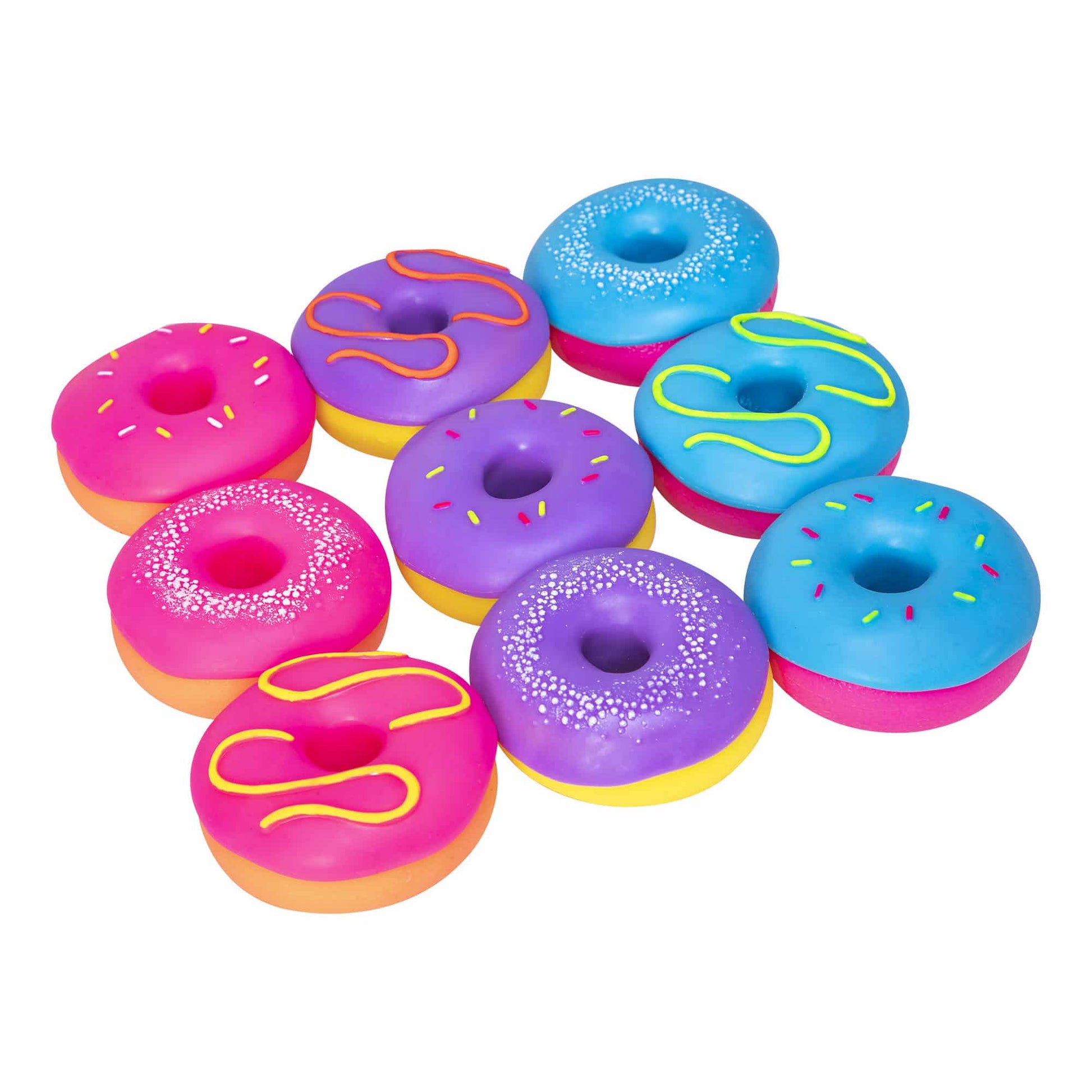 Dohnuts Group - Pink, purple, blue frosted with sugar, sprinkles, and icing