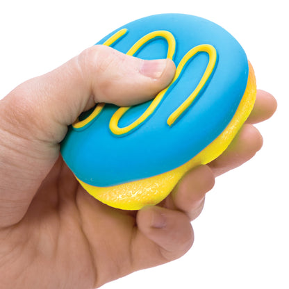 Jelly Donuts - Yellow Dohnut with Blue Frosting Held in Hand
